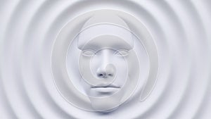 Futuristic head portrait with ripple surface, artificial intelligence and digital technology concept, close up face robot,