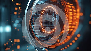 Futuristic head up display showing rotating data and code