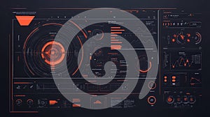 Futuristic heads up display with glowing orange elements