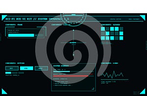 Futuristic heads-up display interface with digital data elements and system status indicators