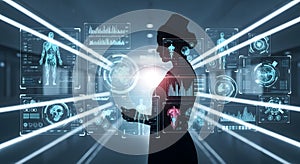 Futuristic Healthcare Interface with Nurse Silhouette