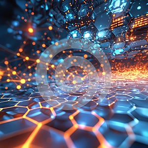 Futuristic Hexagon Grid with Digital Data Display Generative AI