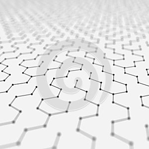 Futuristic Hexagon Pattern Abstract Background. 3d Render Illustration. Space surface. Light sci-fi backdrop. Dots and