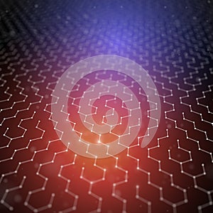 Futuristic Hexagon Pattern Abstract Background. 3d Render Illustration. Space surface. Dark sci-fi backdrop. Dots and