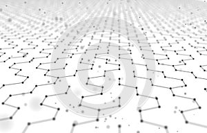 Futuristic Hexagon Pattern Abstract Background. 3d Render Illustration. Space surface. Light sci-fi backdrop. Dots and