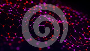 Futuristic hexagon wave. Abstract hexagon wave pattern. Dark cyberspace. Abstract wave with dots and line. 3d vector