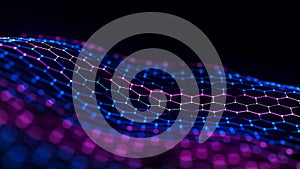 Futuristic hexagon wave. Abstract hexagon wave pattern. Dark cyberspace. Abstract wave with dots and line. 3d vector