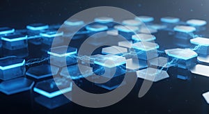 Futuristic hexagonal blockchain network data structure abstract blue glow technology