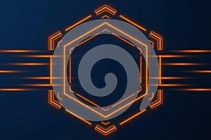 Advanced technological hexagon frame design with energetic light beams for digital concepts.