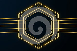 Advanced technological hexagon frame design with energetic light beams for digital concepts.