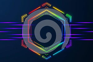 Advanced technological hexagon frame design with energetic light beams for digital concepts.