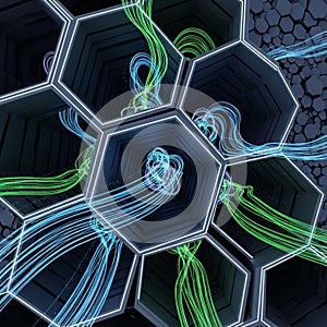 Futuristic hexagonal network. Abstract technology and blockchain vector graphic. vector design Generative AI