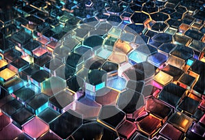 Futuristic Hexagonal Pattern Background - Glowing Abstract 3D Render for Tech and Design Projects