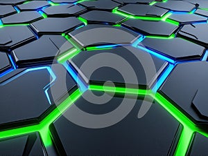 Futuristic Hexagonal Surface Design Creating a Sci-Fi Tech Atmosphere