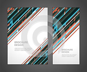 Futuristic hi tech diagonal stripes dynamic flow colored brochure booklet cover set design vector