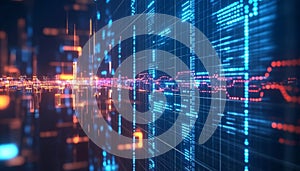 Futuristic Hi-Tech Network Data Exchange Visualization with Binary Code and Digital Grid Elements