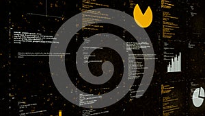 Futuristic hi tech visualization of computer program. Animation. Digital display with the endless cyberspace and