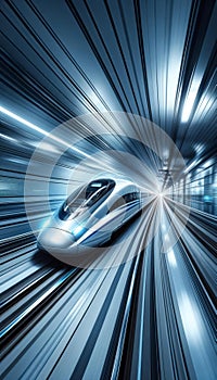 Futuristic High-Speed Train in Motion, Modern Transportation Concept