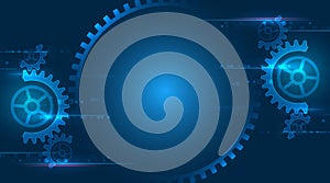 Futuristic high tech concept. Business and industry internet banner. The mechanism consisting of gears on a blue background for