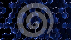 Futuristic, High Tech, dark background, with a hexagon block light. Wall texture with a 3D hexagon tile pattern. 3D