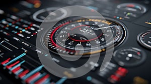 Futuristic high-tech dashboard displaying real-time data and system metrics