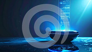 Futuristic Hologram Projector with Blue Data Stream