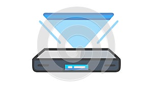 Futuristic hologram projector: 3D display and interactive interface, vector design Generative AI