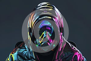 futuristic holographic antigas mask Scientist in white hazard suit and gas mask Generative AI photo