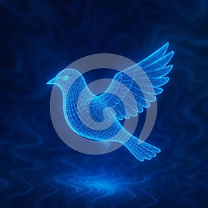 Futuristic holographic blue bird made of digital light