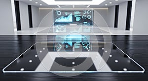 Futuristic Holographic Command Center with Interactive Data Displays