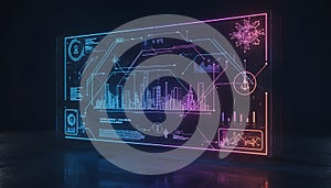 Futuristic Holographic Display with Digital City Blueprint, Data Analytics, and Advanced User Interface