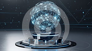 Futuristic Holographic Globe Display on Circular Platform