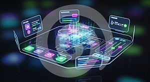 Futuristic holographic interface concept for data processing and visualization