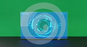Futuristic Holographic Interface Displaying Circular Data Visualization on Green Background