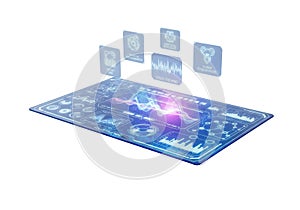 Futuristic holographic interface displaying complex data streams and interactive screens for advanced technology