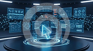 Futuristic holographic interface with data visualizations