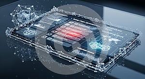 Futuristic holographic interface displays supply chain optimization and logistics data