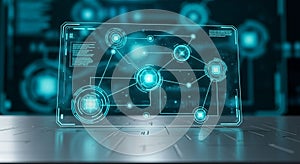 Geometric shapes data blocks and text suggesting a sci fi or