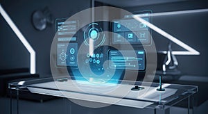 Futuristic Holographic Interface on Transparent Desk