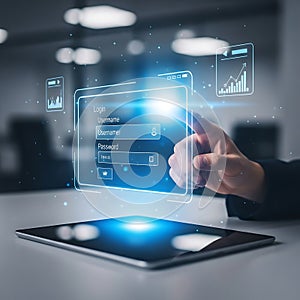 Futuristic holographic interface interaction with digital data