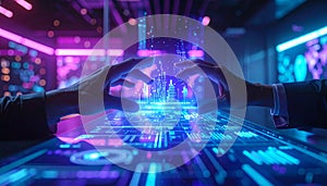 Futuristic Holographic Interface Interaction