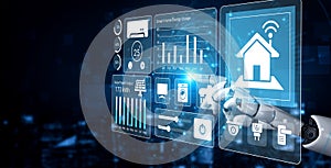 Futuristic Home Automation Interface with Smart Device Control Options for Energy Management and Data Visualization in a