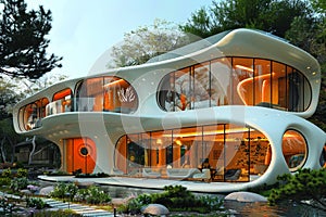 Futuristic hospital exterior design innovative architecture. Healthcare facility, eco-friendly