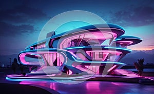 A futuristic house with modern design night scene