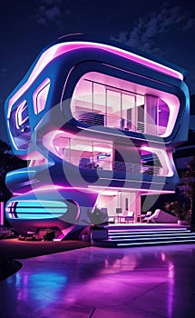A futuristic house with modern design night scene