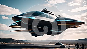 Futuristic Hovering Vehicle in Desert photo