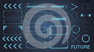 Futuristic HUD Elements Set with Blue Sci-Fi Interface Design for UI UX & Gaming Display