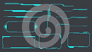 Futuristic HUD frames, borders text box game menu ui panel. Line tech line bar. Screen elements Sci Fi for Gaming UX UI