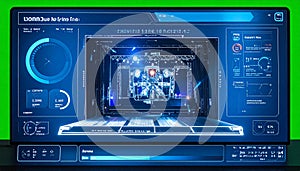Futuristic HUD Interface Analyzing Robot Engineering