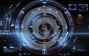 Futuristic HUD interface in cyberspace. 3d rendering on black background